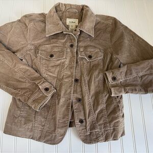 L.L. Bean Velour Velvet Trucker Jacket Womens Tan XS Stretch 1414